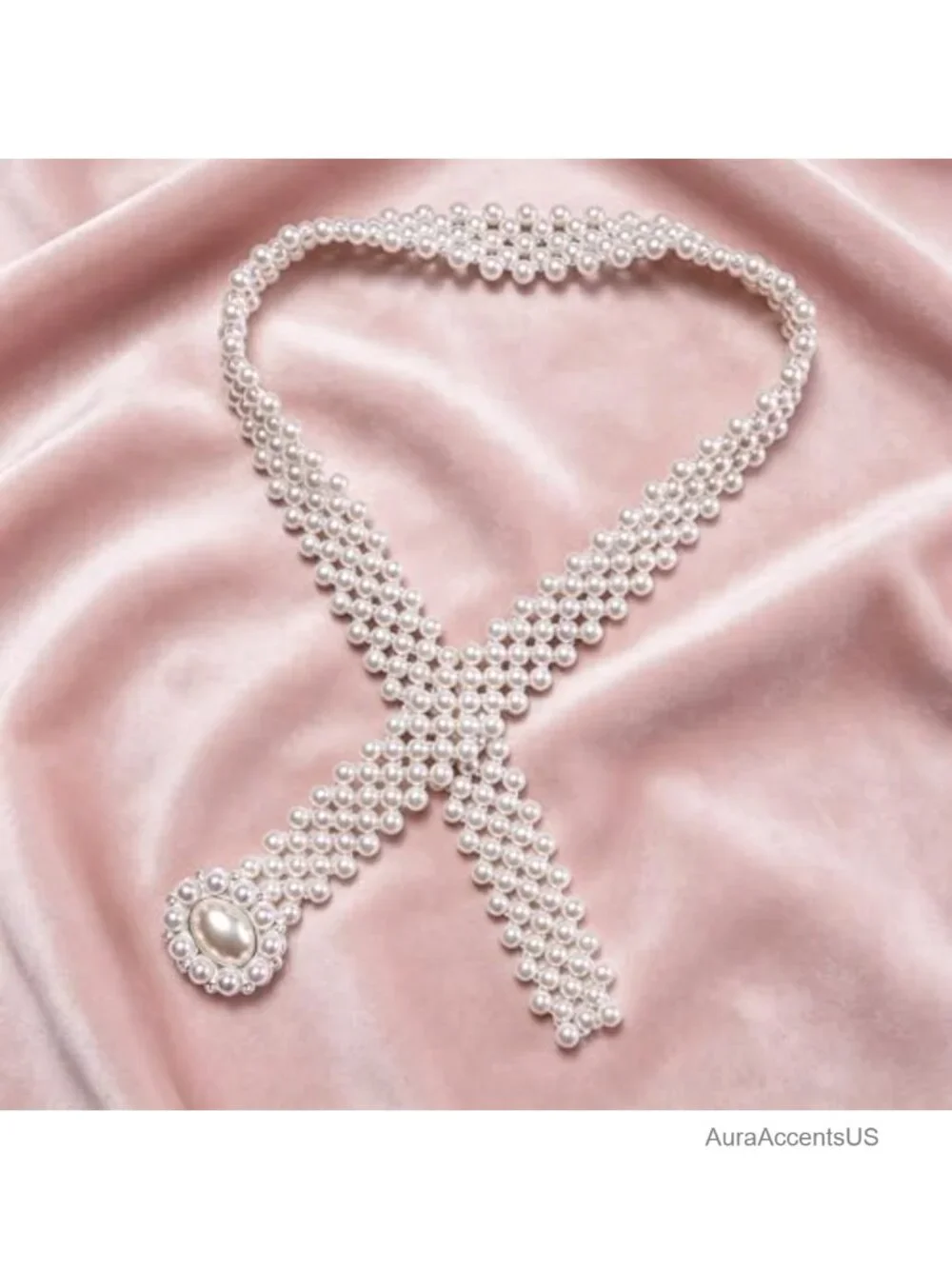 Elastic Waist Chain Pearl Belt Set with Rhinestones for Brides